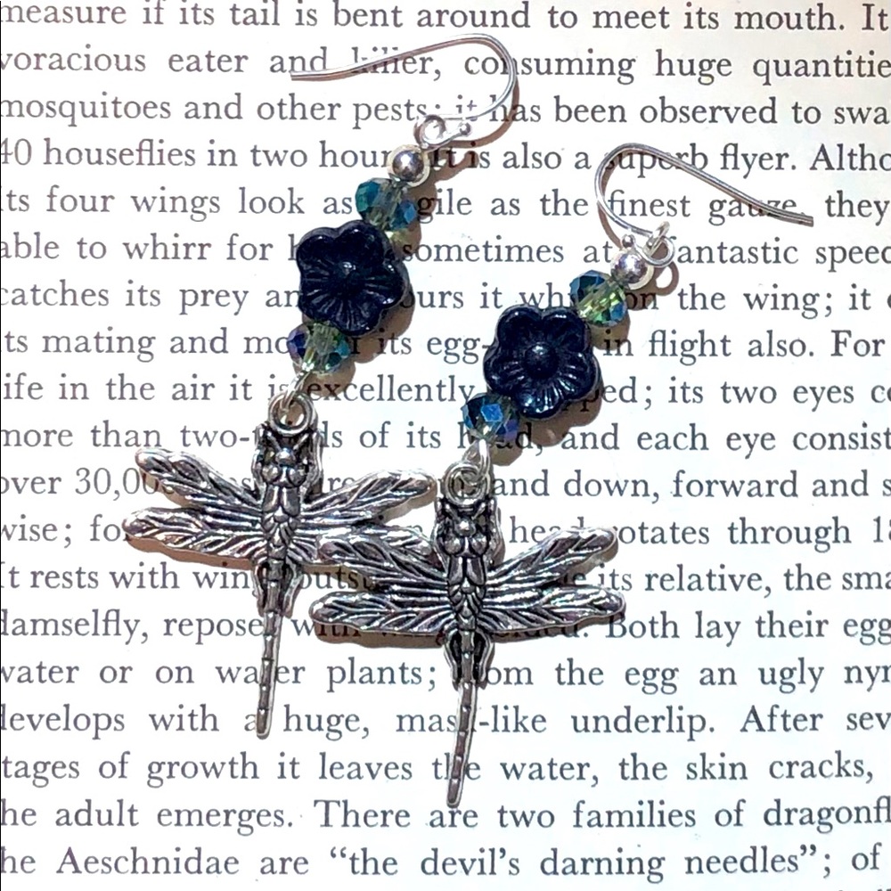 Hand Crafted Dragonfly and Flower Earrings